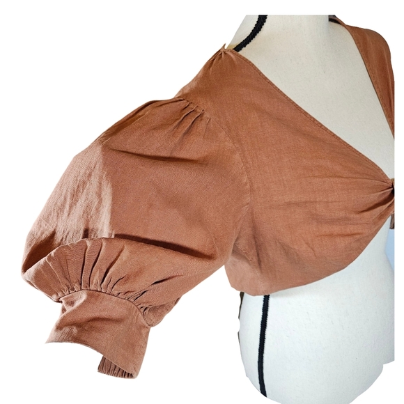 Young Fabulous&Broke Linen Blend Cropped Knot Front Miranda Top, Orange, Small - Picture 4 of 15